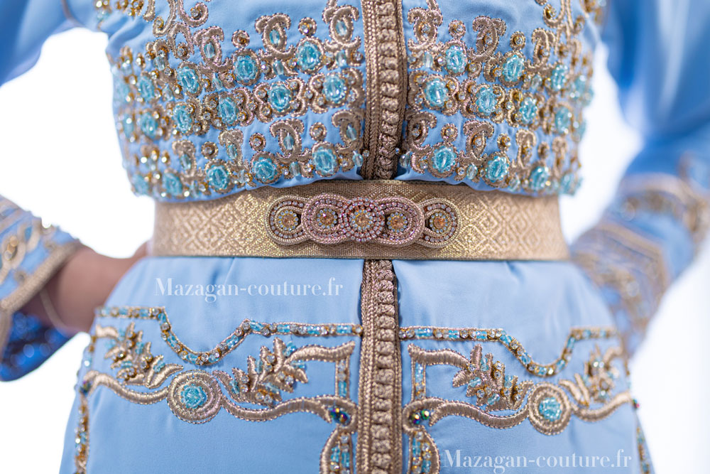 Takchita - Caftan Marocain Bleu Ciel - Mdama - Mazagan Couture
