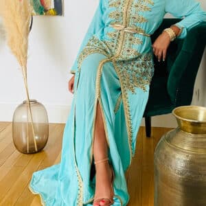 Caftan Marocain Turqoise Traditionnel - Mazagan Couture