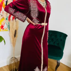 Caftan Marocain Velours Bordeaux - Mazagan Couture