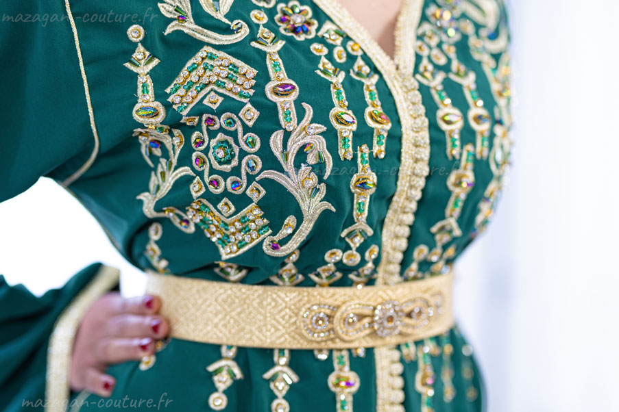 Takchita - Caftan Marocain Vert - Mdama - Mazagan Couture